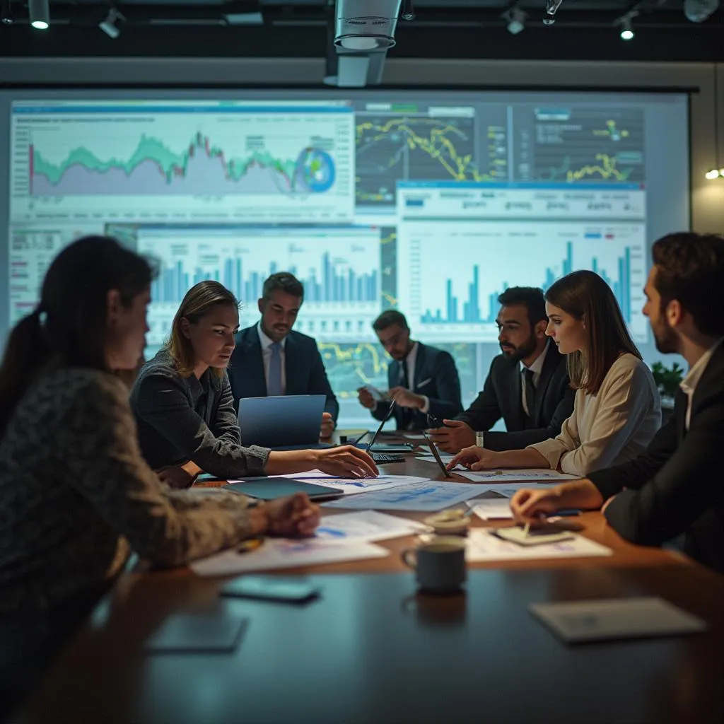 Equipo discutiendo estrategias financieras